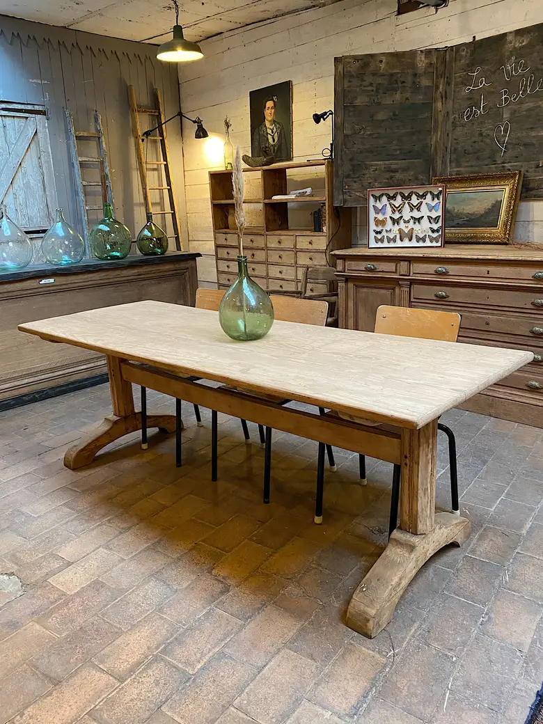 Ancienne table d’estaminet en sapin Début XXème