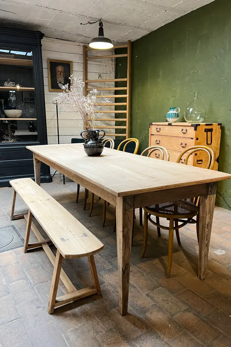 Ancienne table en chêne avec 2 rallonges Début XXème