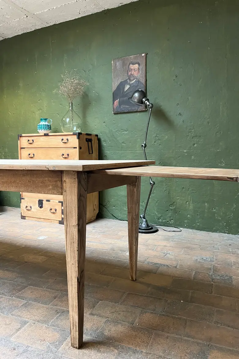Ancienne table en chêne avec 2 rallonges Début XXème