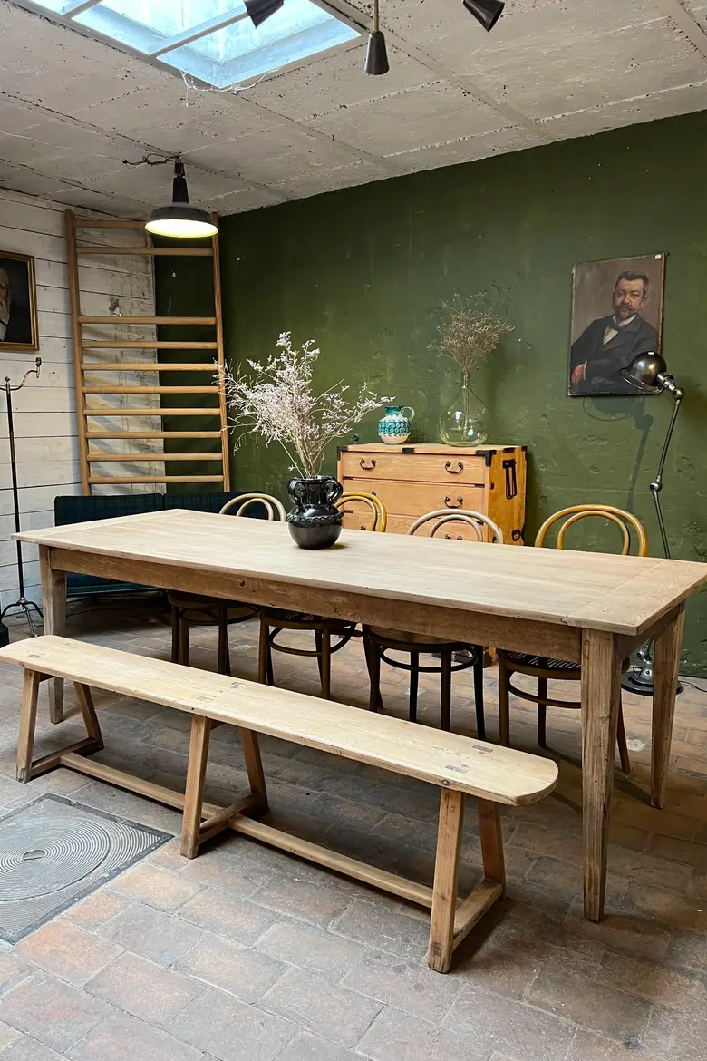 Ancienne table en chêne avec 2 rallonges Début XXème