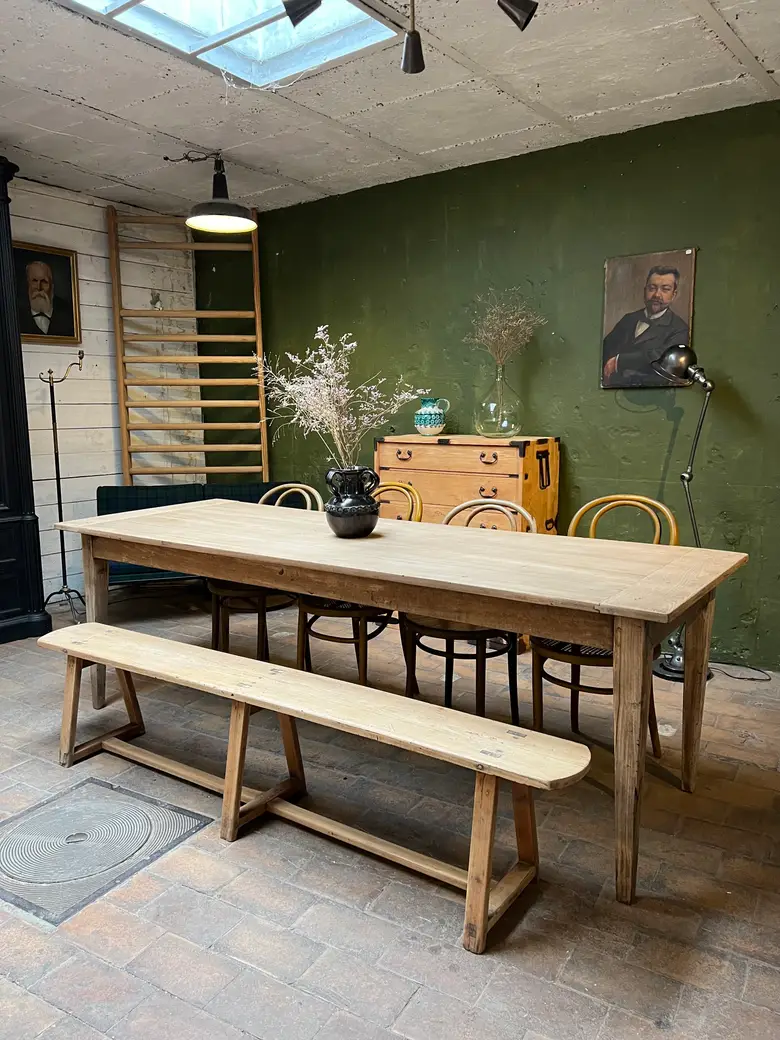 Ancienne table en chêne avec 2 rallonges Début XXème