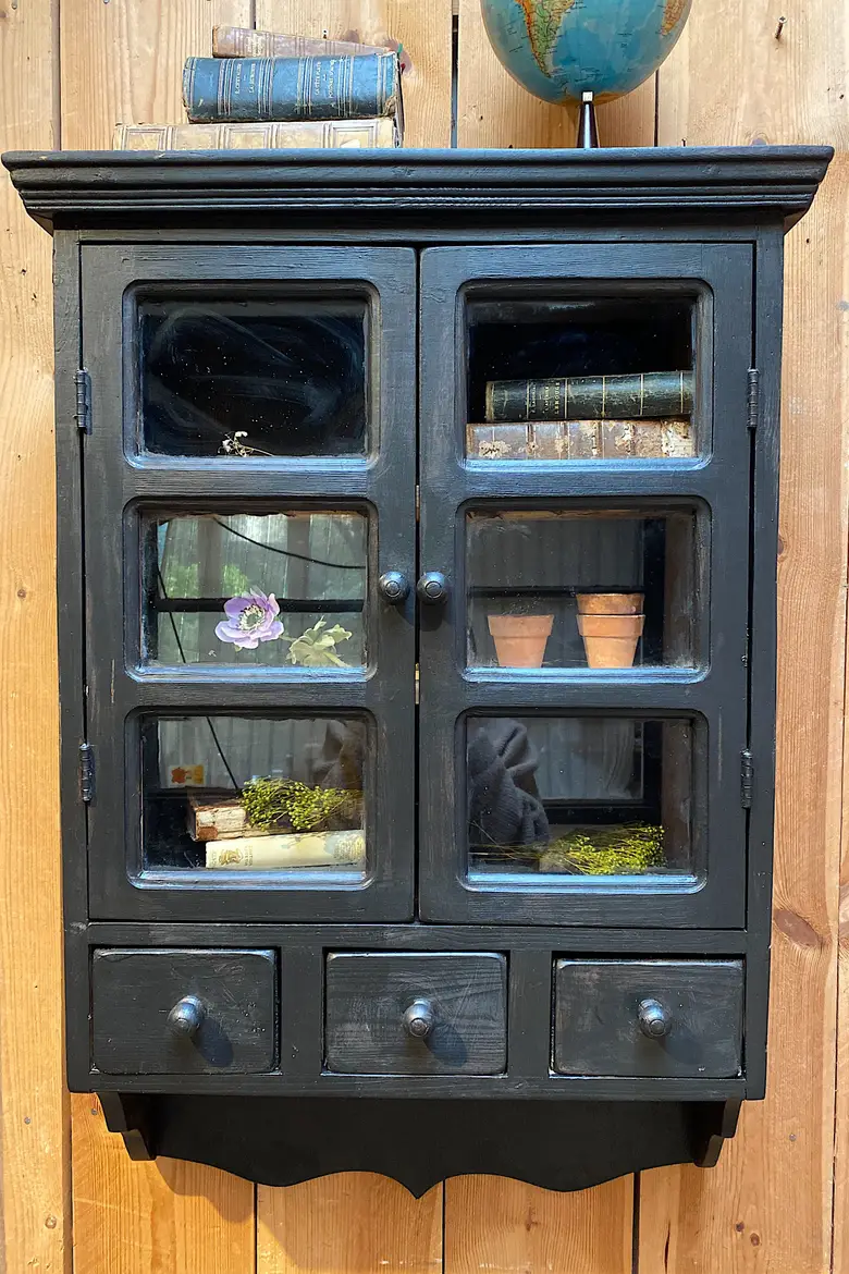 Ancienne vitrine à épices en bois Début XXème