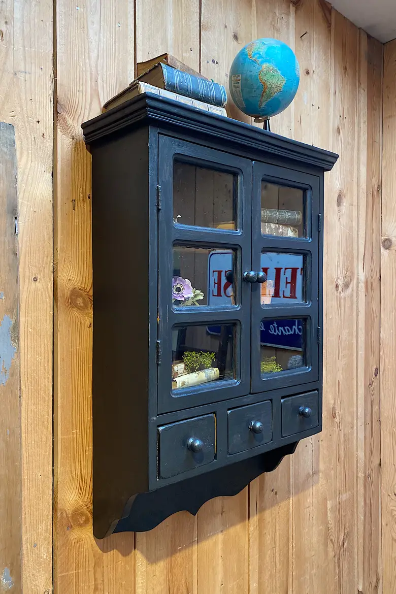 Ancienne vitrine à épices en bois Début XXème
