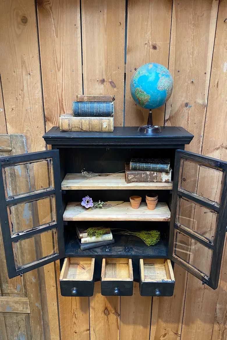 Ancienne vitrine à épices en bois Début XXème
