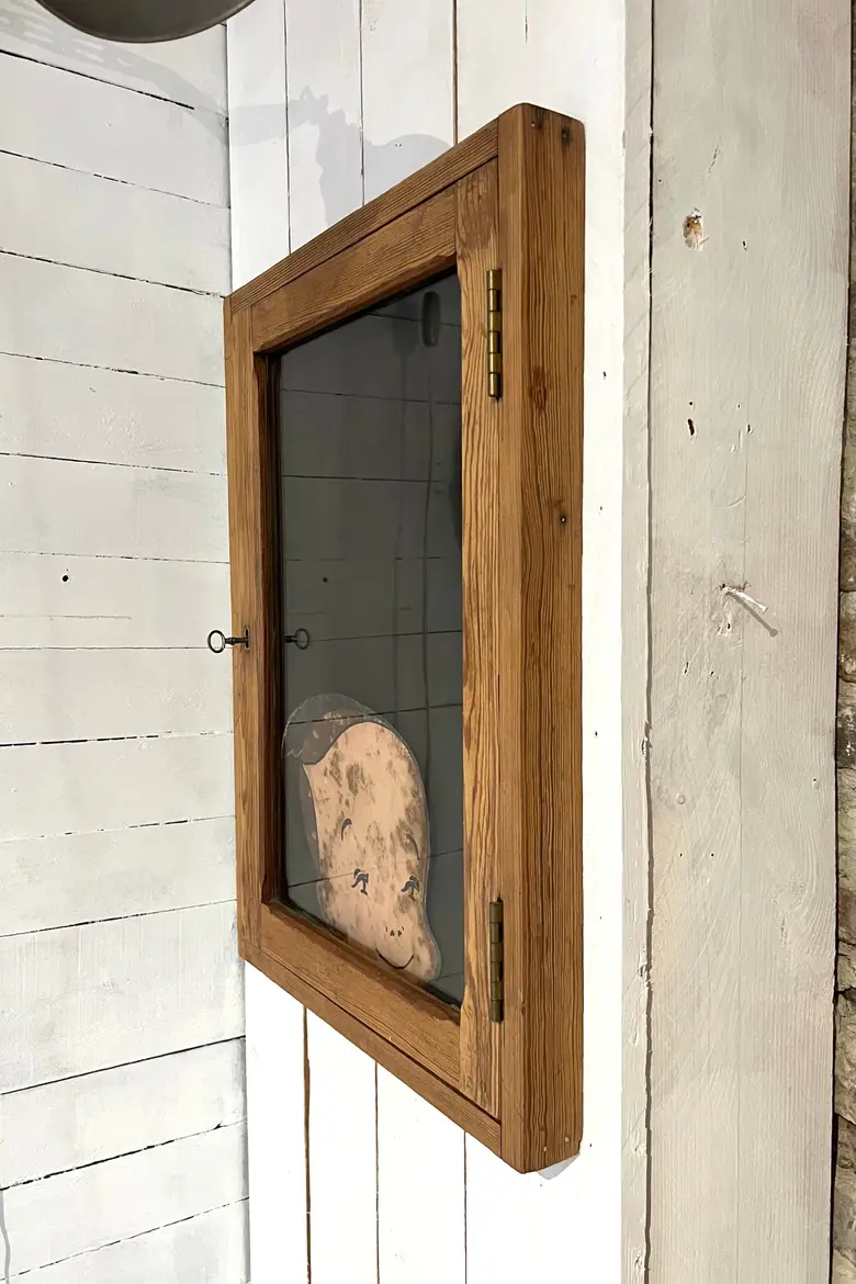 Ancienne vitrine d’affichage en bois 1950