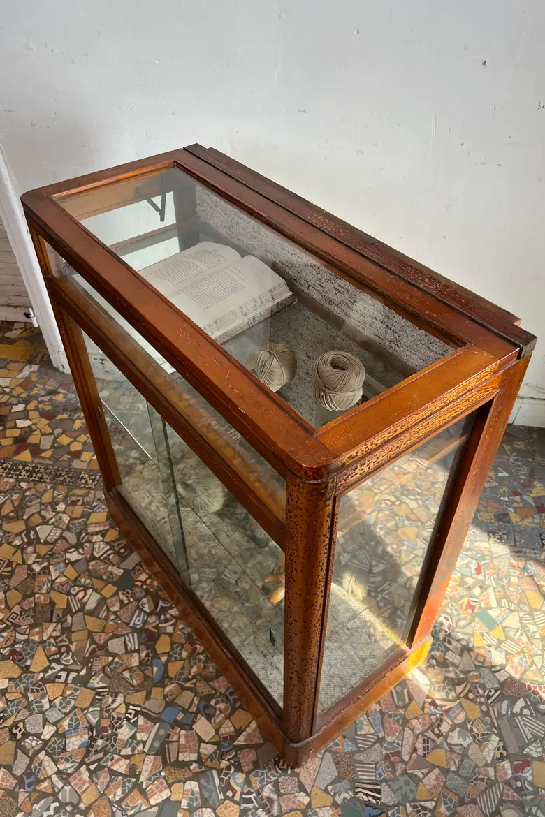 Ancienne vitrine de magasin en hêtre – Années 50