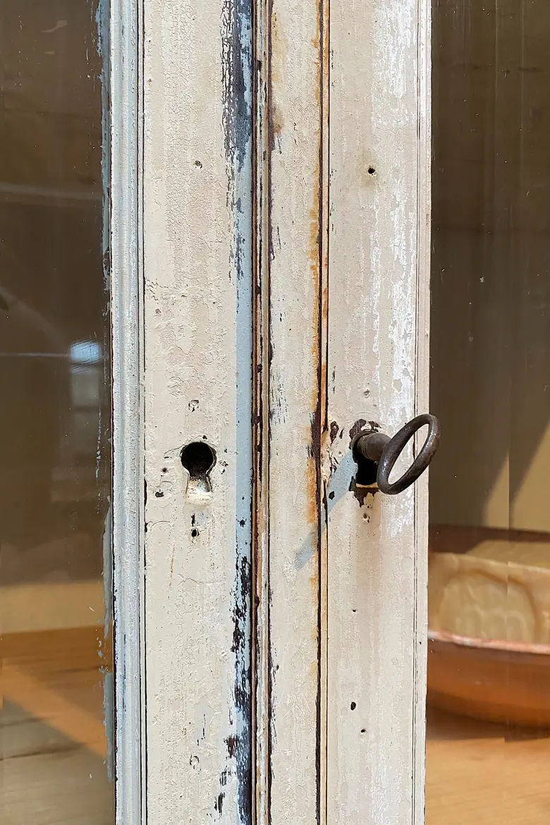 Ancienne vitrine médicale patinée en bois Début XXème