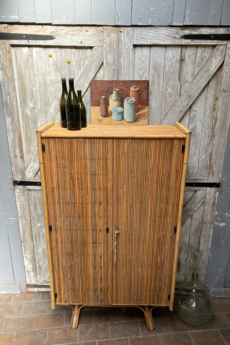 Armoire en rotin vintage Années 50