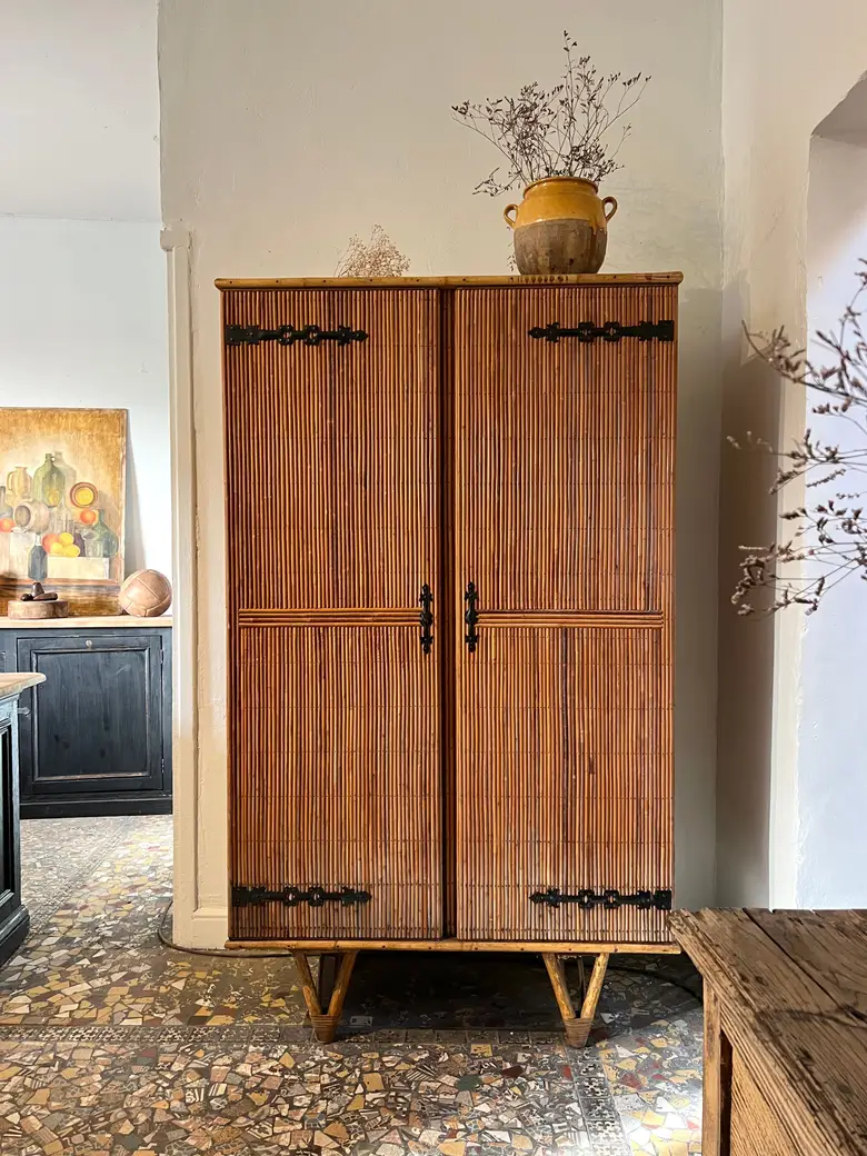 Armoire en rotin vintage Années 50 Audoux MINET