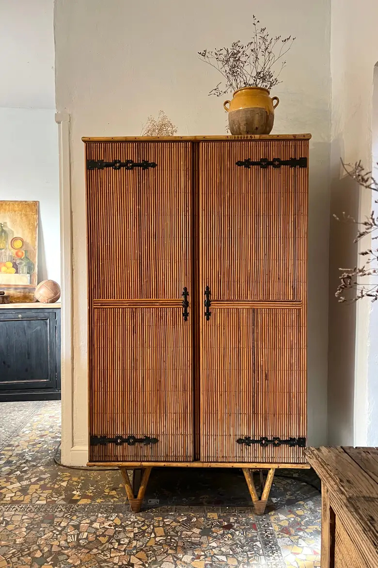 Armoire en rotin vintage Années 50 Audoux MINET