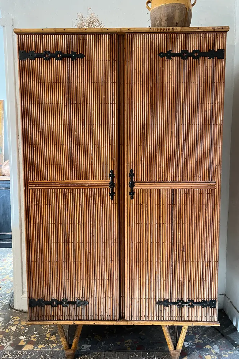 Armoire en rotin vintage Années 50 Audoux MINET