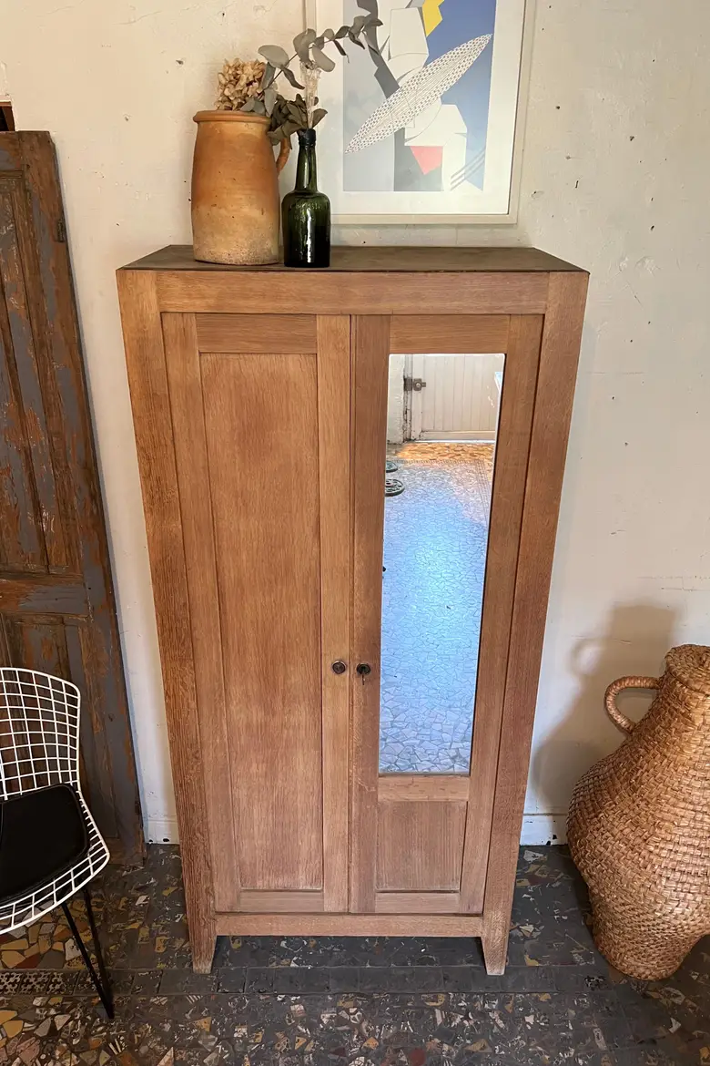 Armoire parisienne vitrée en chêne Années 50