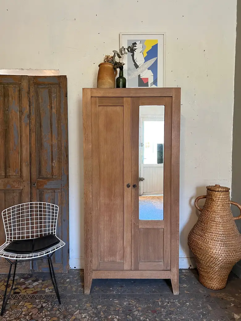 Armoire parisienne vitrée en chêne Années 50