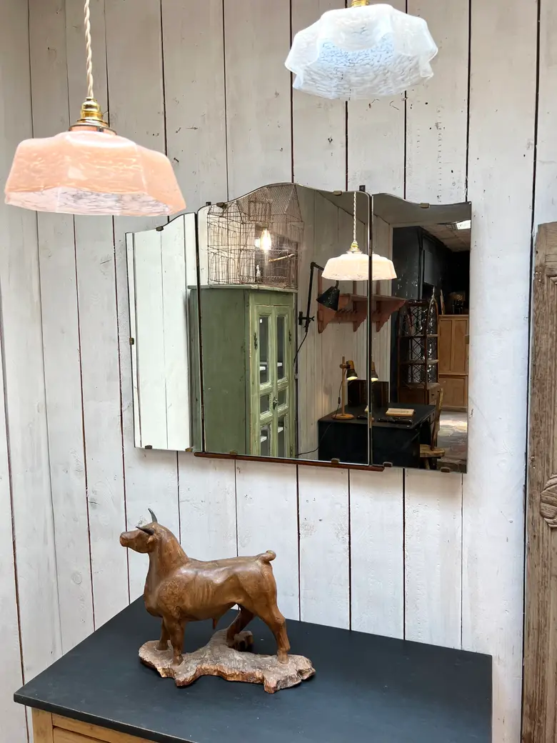 Ancien miroir tryptique vintage Art Déco 1930