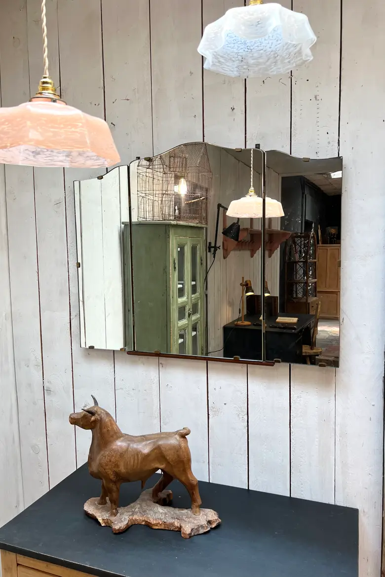 Ancien miroir tryptique vintage Art Déco 1930