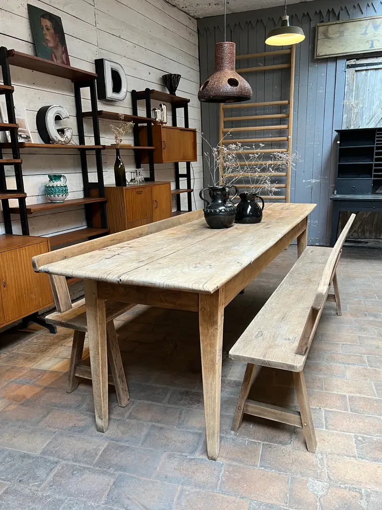 Ancienne table d'estaminet en orme Début XXème