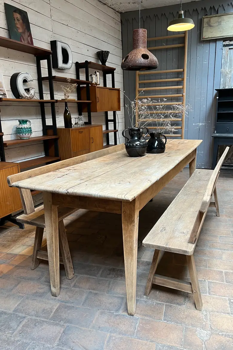 Ancienne table d'estaminet en orme Début XXème