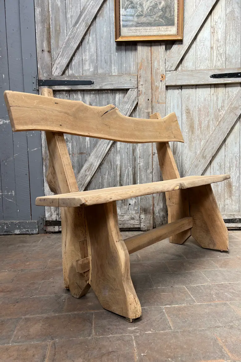 Banc brutaliste en chêne, années 50