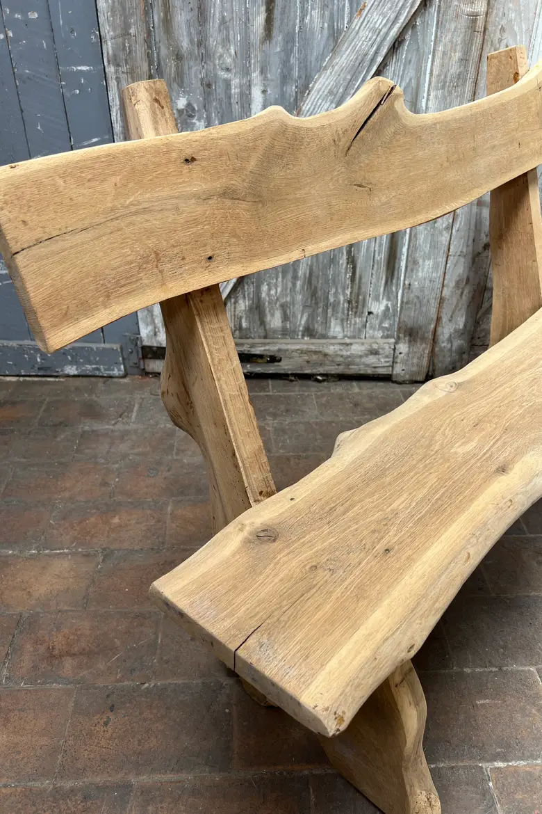 Banc brutaliste en chêne, années 50
