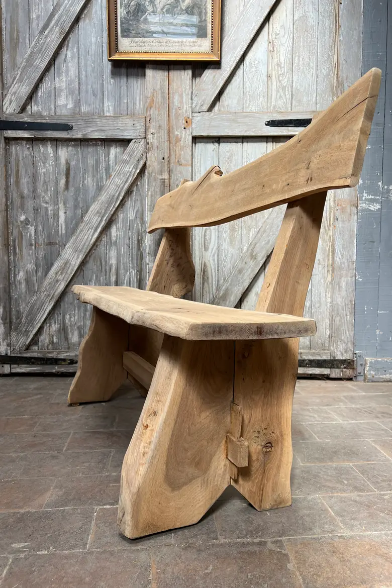 Banc brutaliste en chêne, années 50