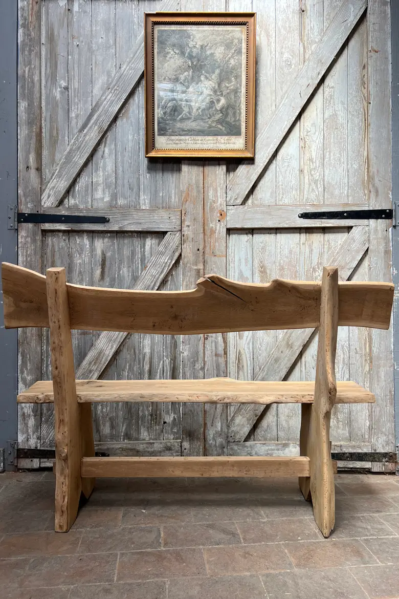 Banc brutaliste en chêne, années 50