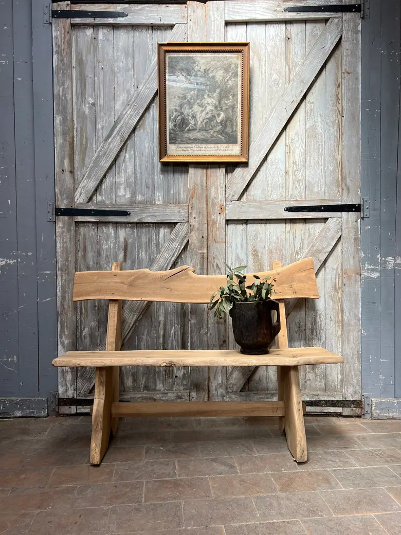Banc brutaliste en chêne, années 50