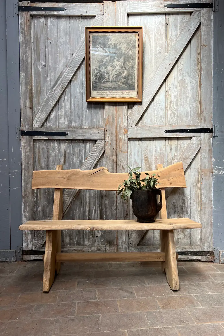 Banc brutaliste en chêne, années 50