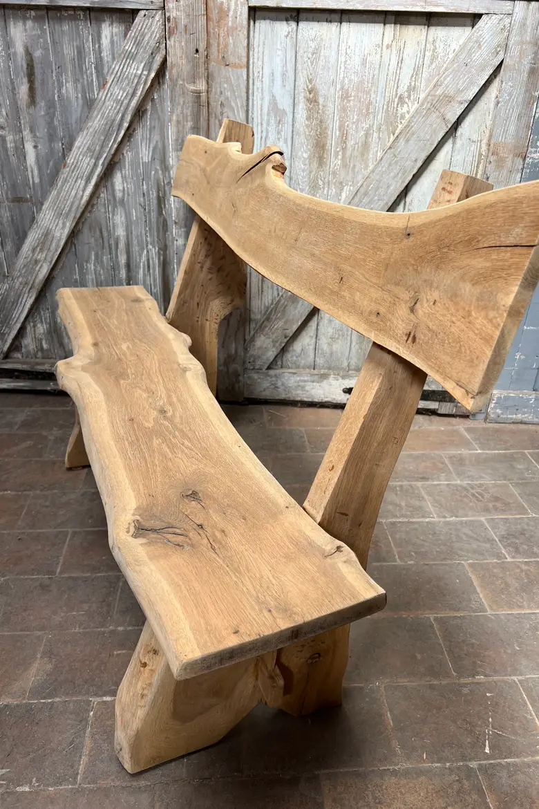 Banc brutaliste en chêne, années 50