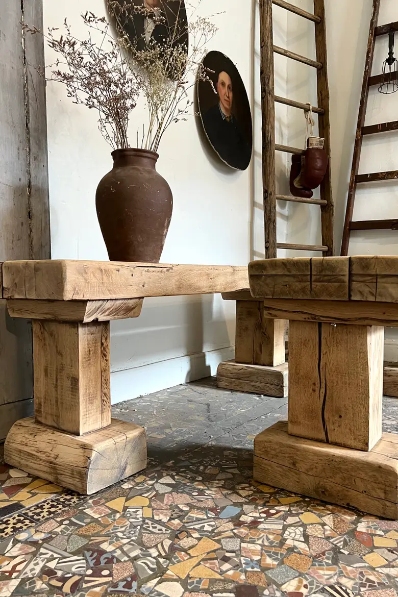 Banc brutaliste en chêne brut Début XXème
