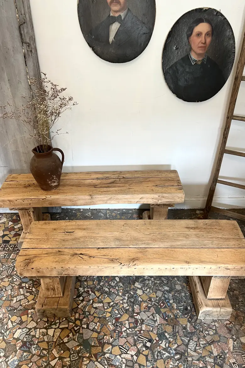 Banc brutaliste en chêne brut Début XXème