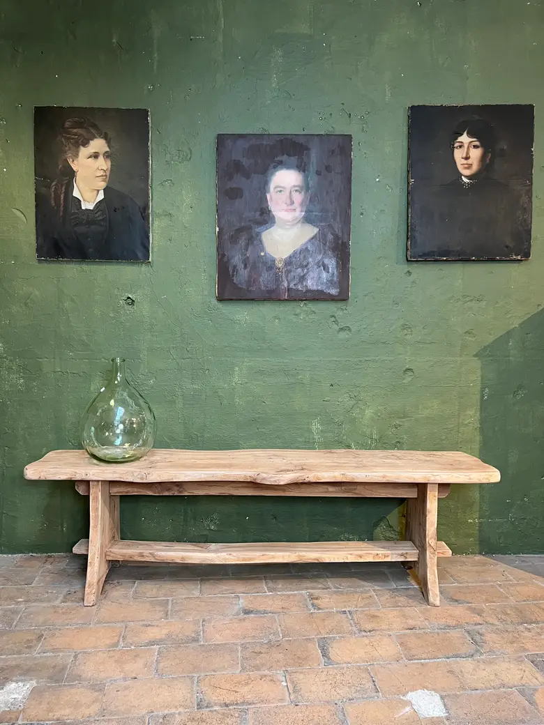 Banc brutaliste en orme Années 60