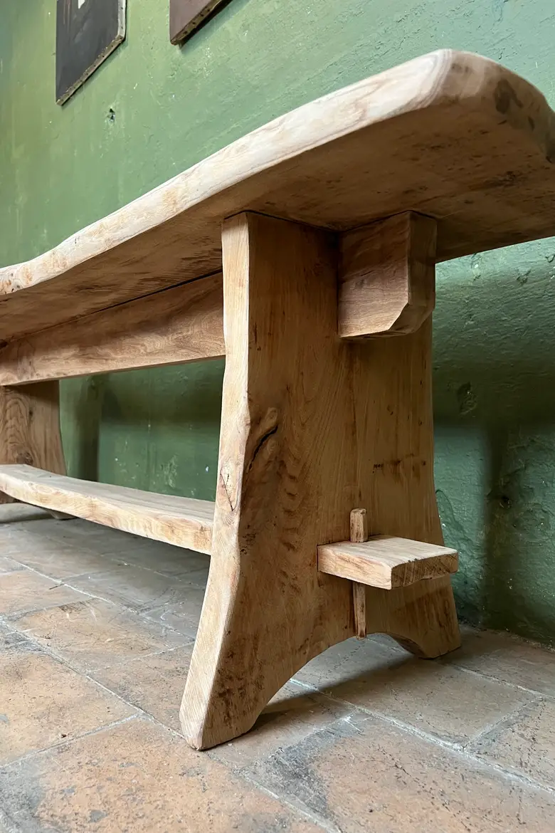 Banc brutaliste en orme Années 60