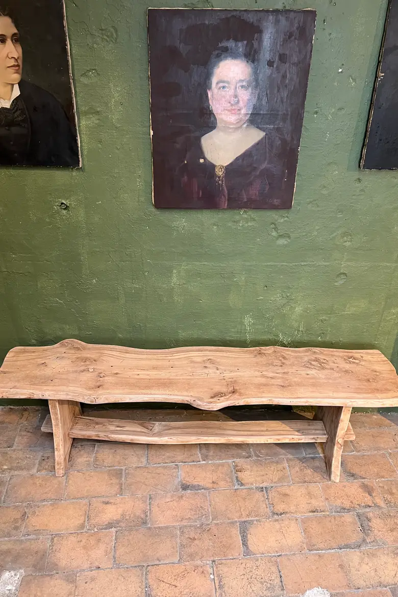 Banc brutaliste en orme Années 60