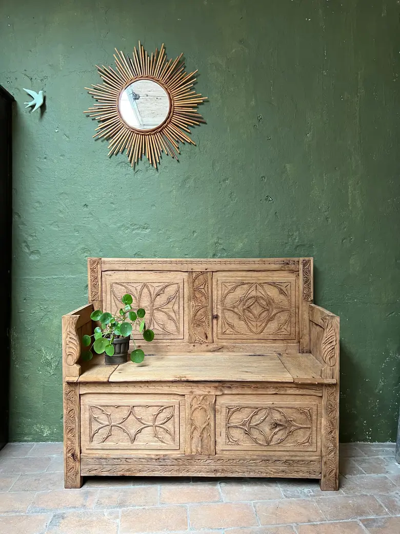 Banc coffre gothique en chêne XIXème