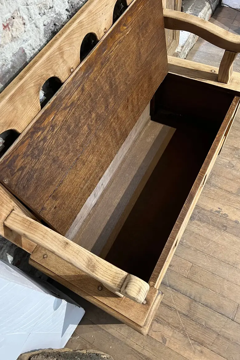 Banc coffre rustique en chêne Début XXème