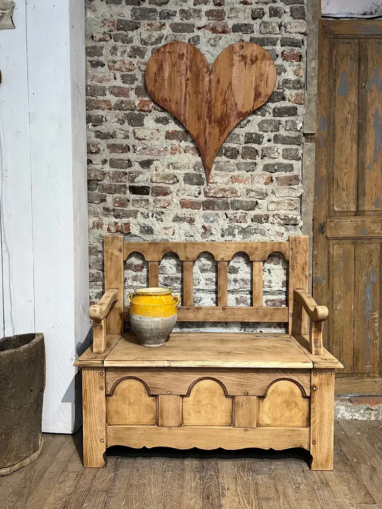 Banc coffre rustique en chêne Début XXème