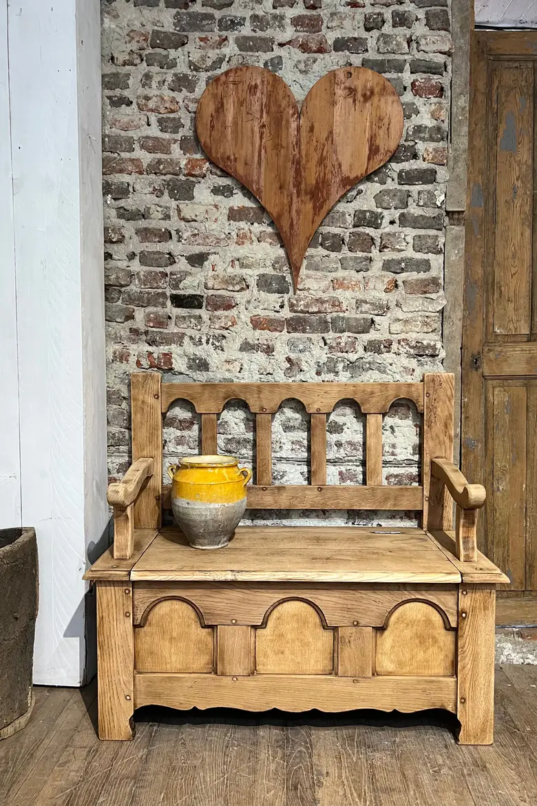Banc coffre rustique en chêne Début XXème