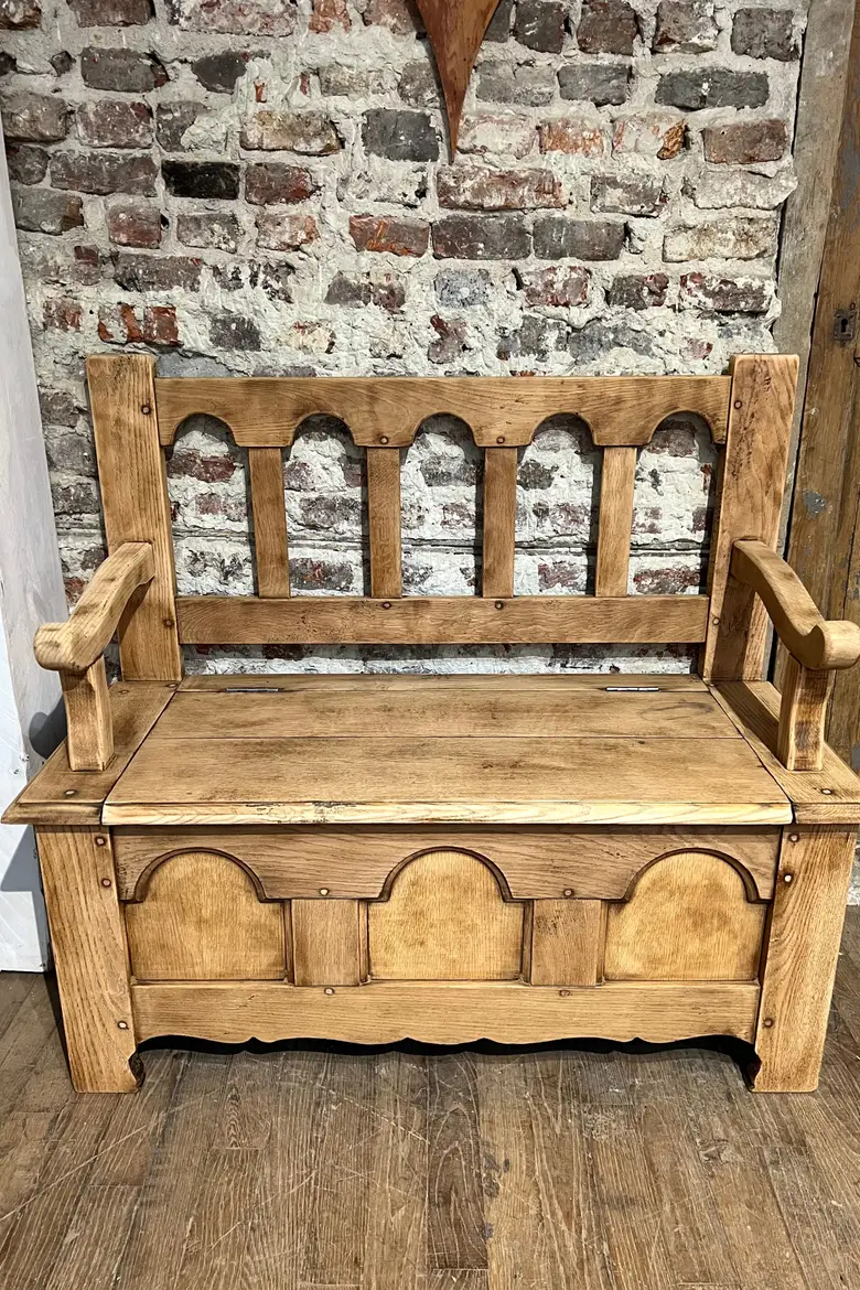 Banc coffre rustique en chêne Début XXème