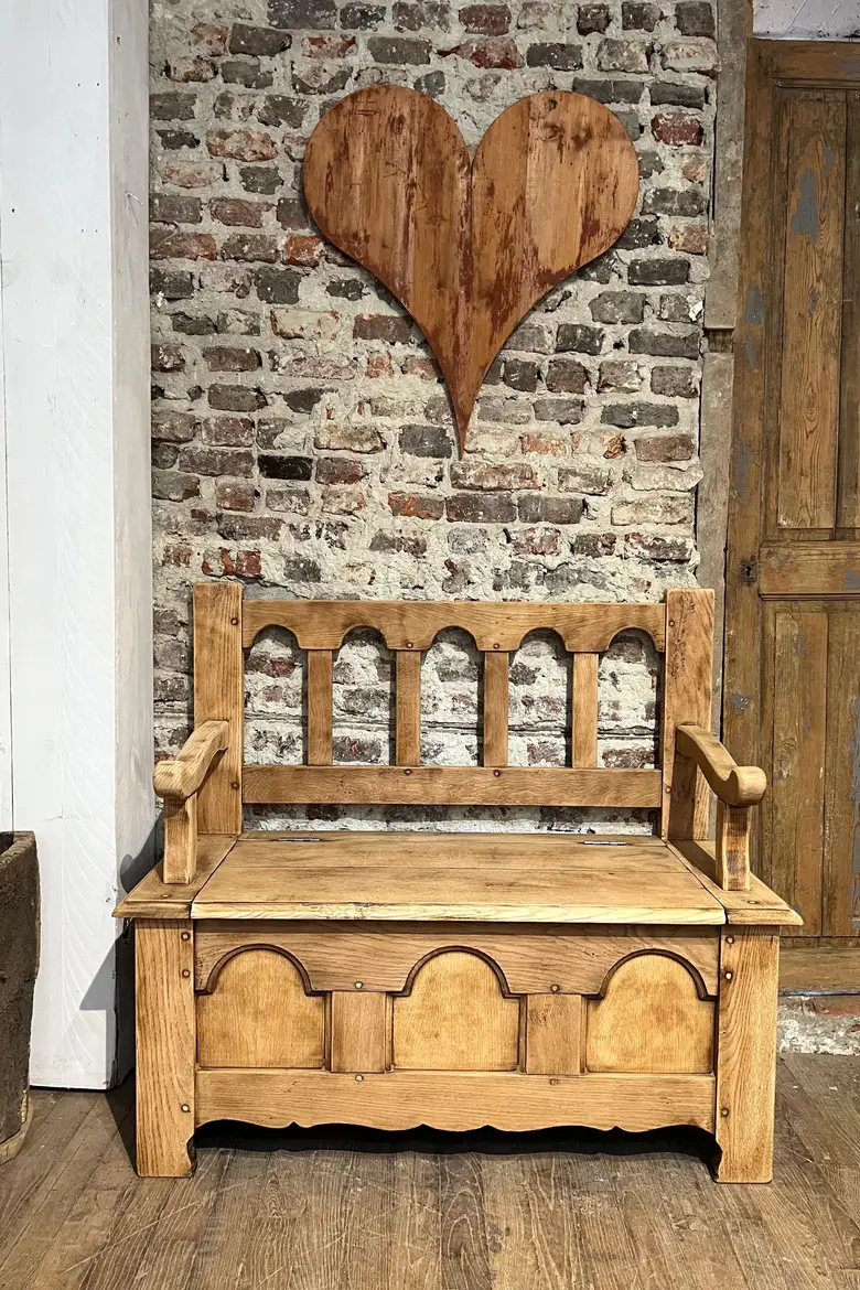Banc coffre rustique en chêne Début XXème