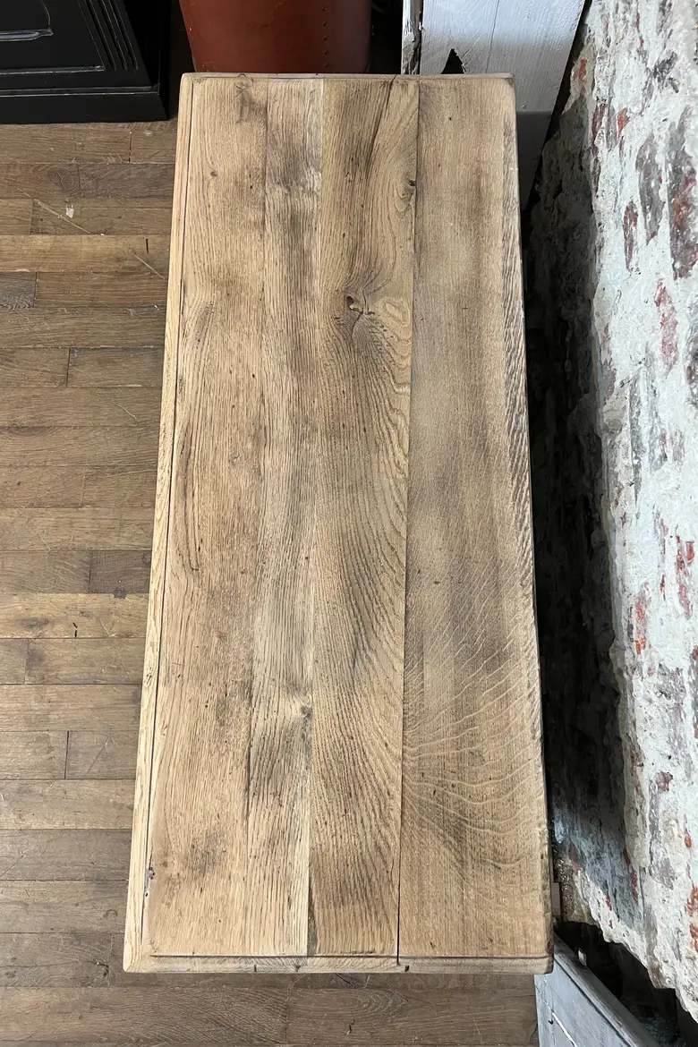 Banc coffre rustique en chêne peint Début XXème