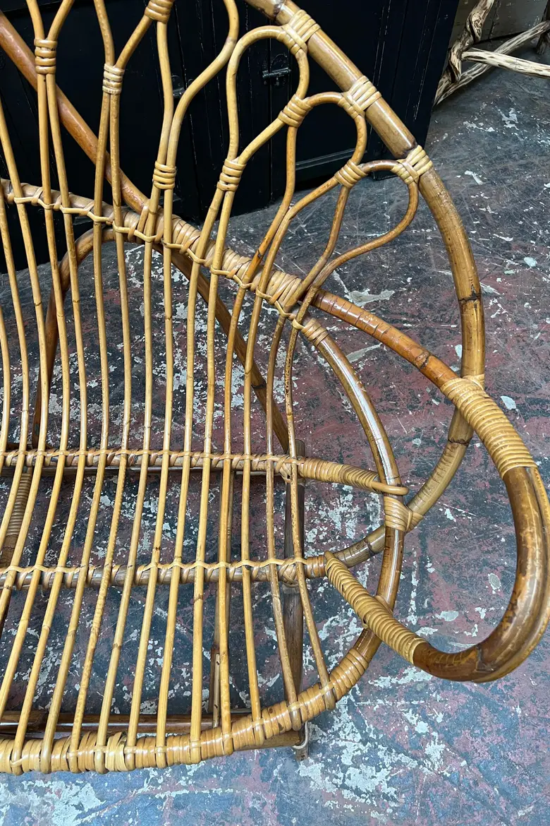 Banquette en rotin vintage Années 50