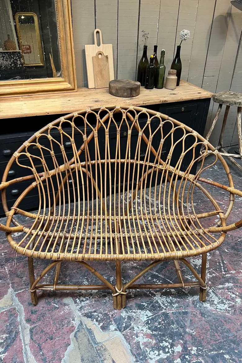 Banquette en rotin vintage Années 50