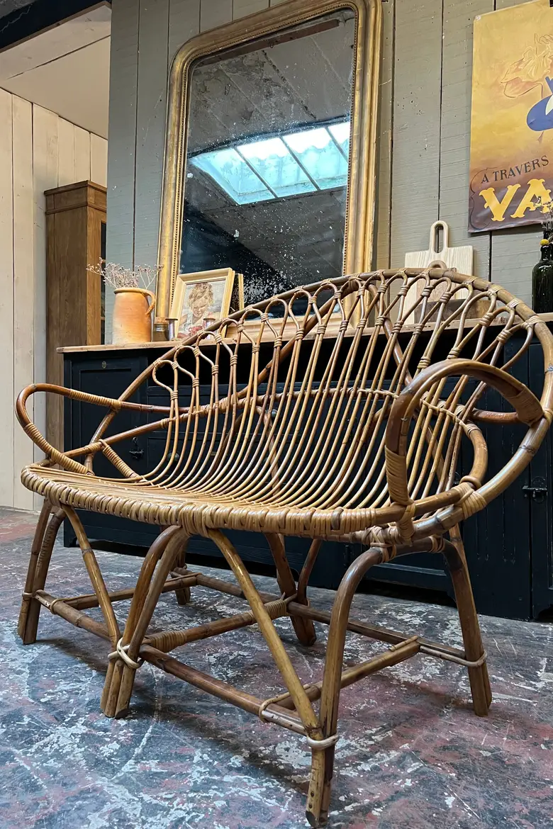 Banquette en rotin vintage Années 50