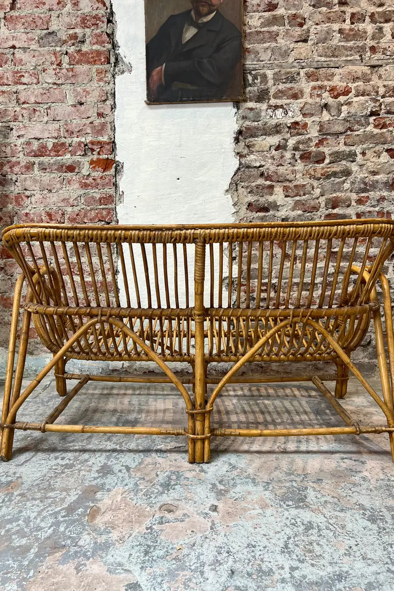 Banquette en rotin vintage Années 60
