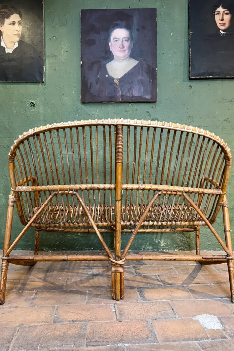 Banquette en rotin vintage Années 60