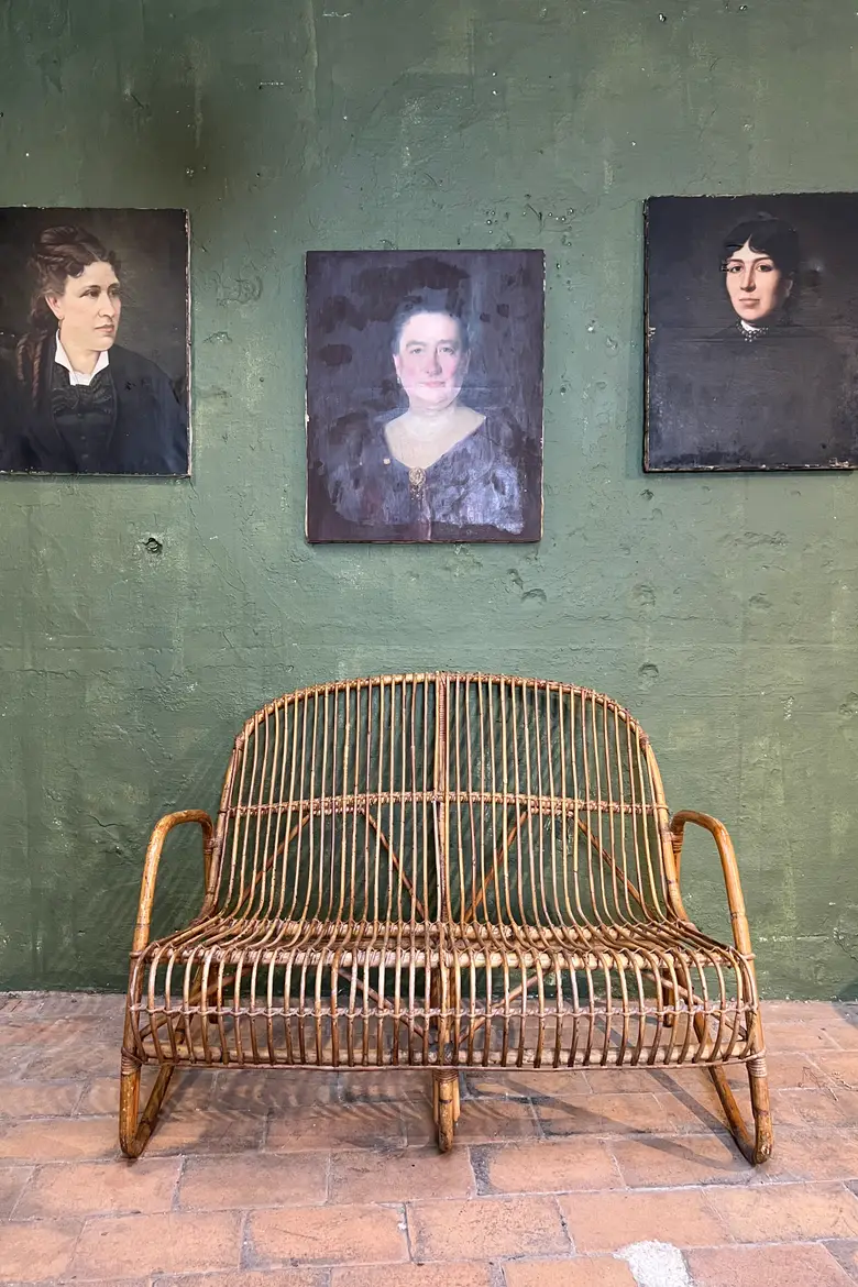 Banquette en rotin vintage Années 60
