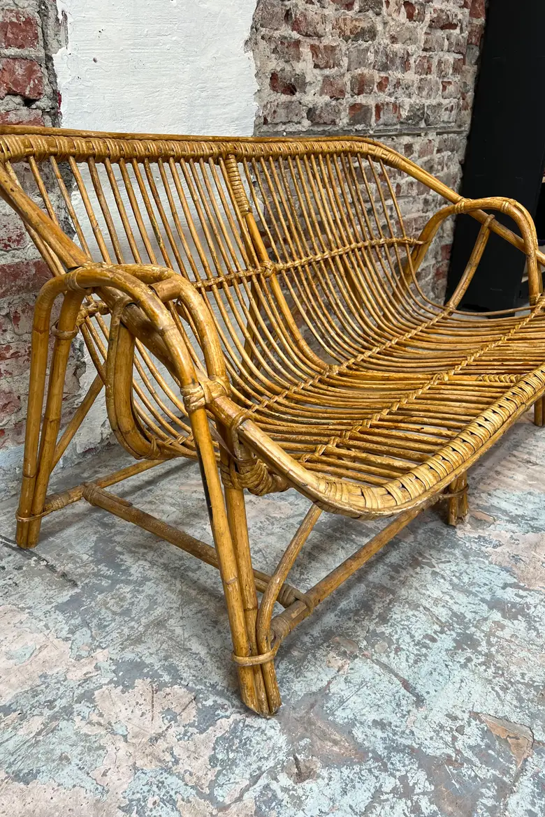 Banquette en rotin vintage Années 60