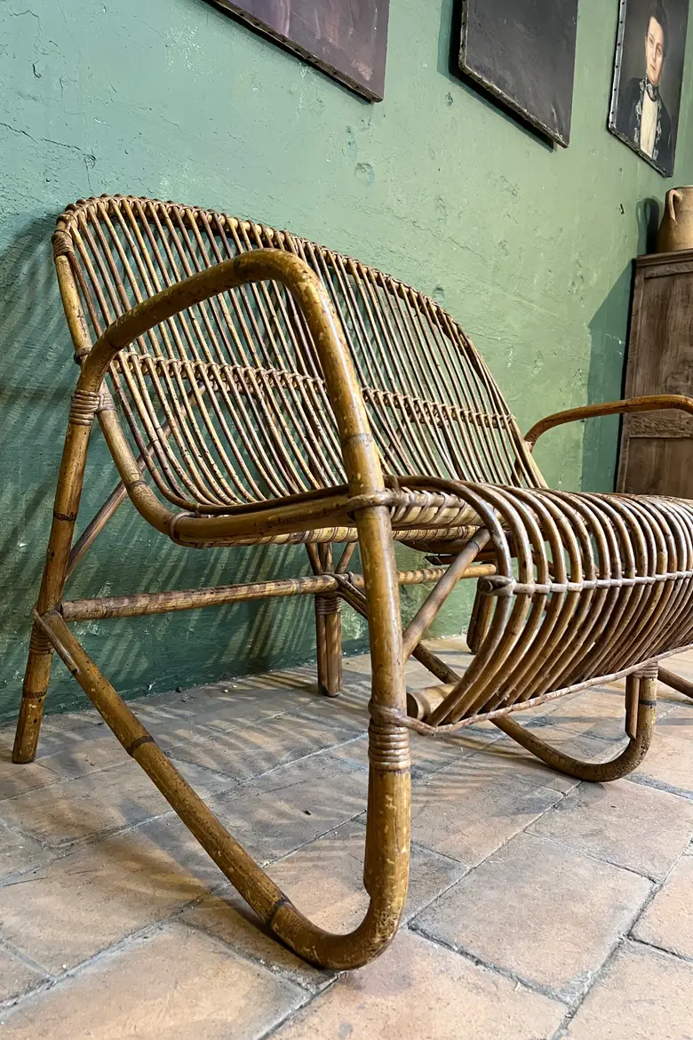 Banquette en rotin vintage Années 60