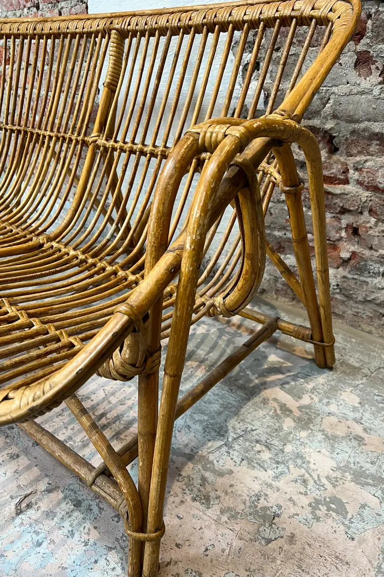 Banquette en rotin vintage Années 60