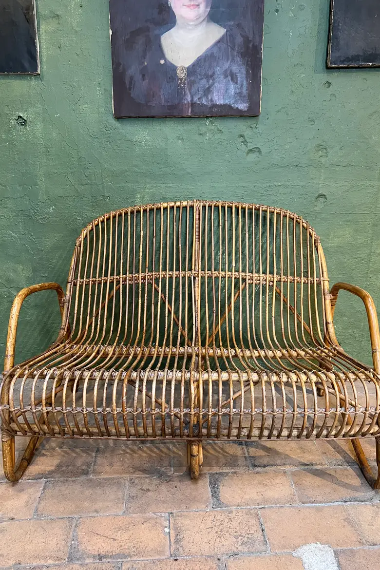 Banquette en rotin vintage Années 60